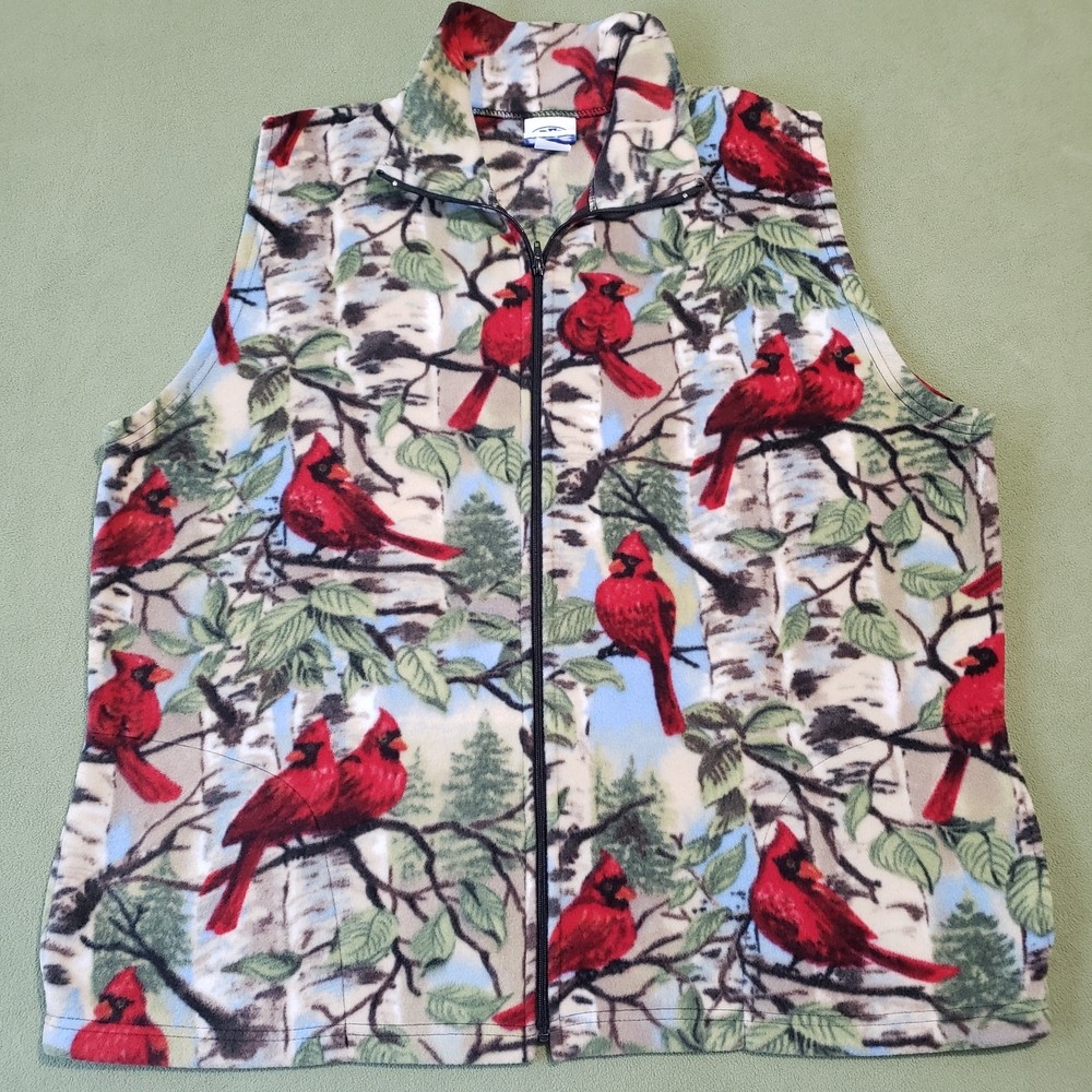 Vintage PFI Cardinal Nature Print Fleece Full Zip Vest